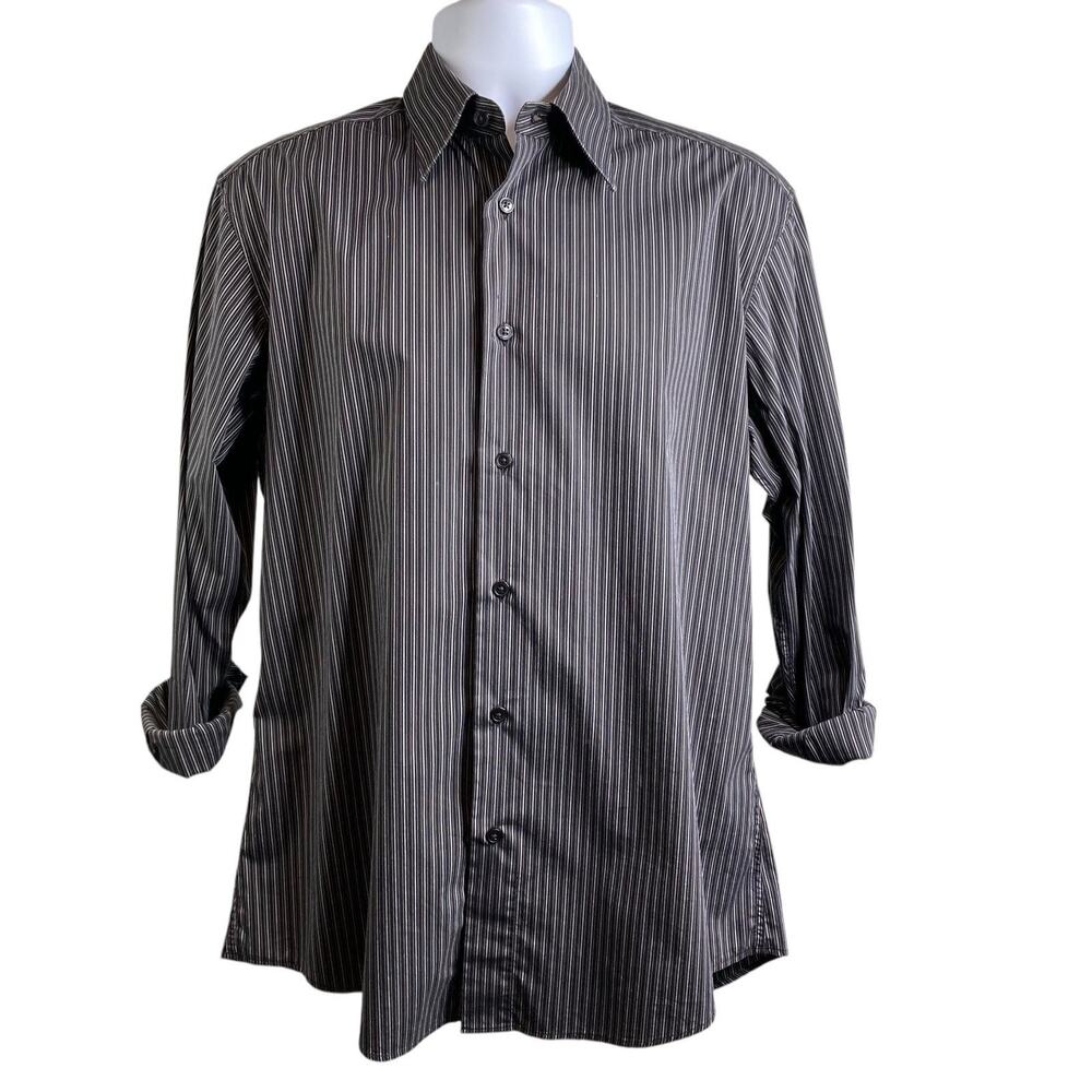 Zegna‎ Men's Black Pinstripe Dress Shirt Size 39/15.5 Classic Career Office